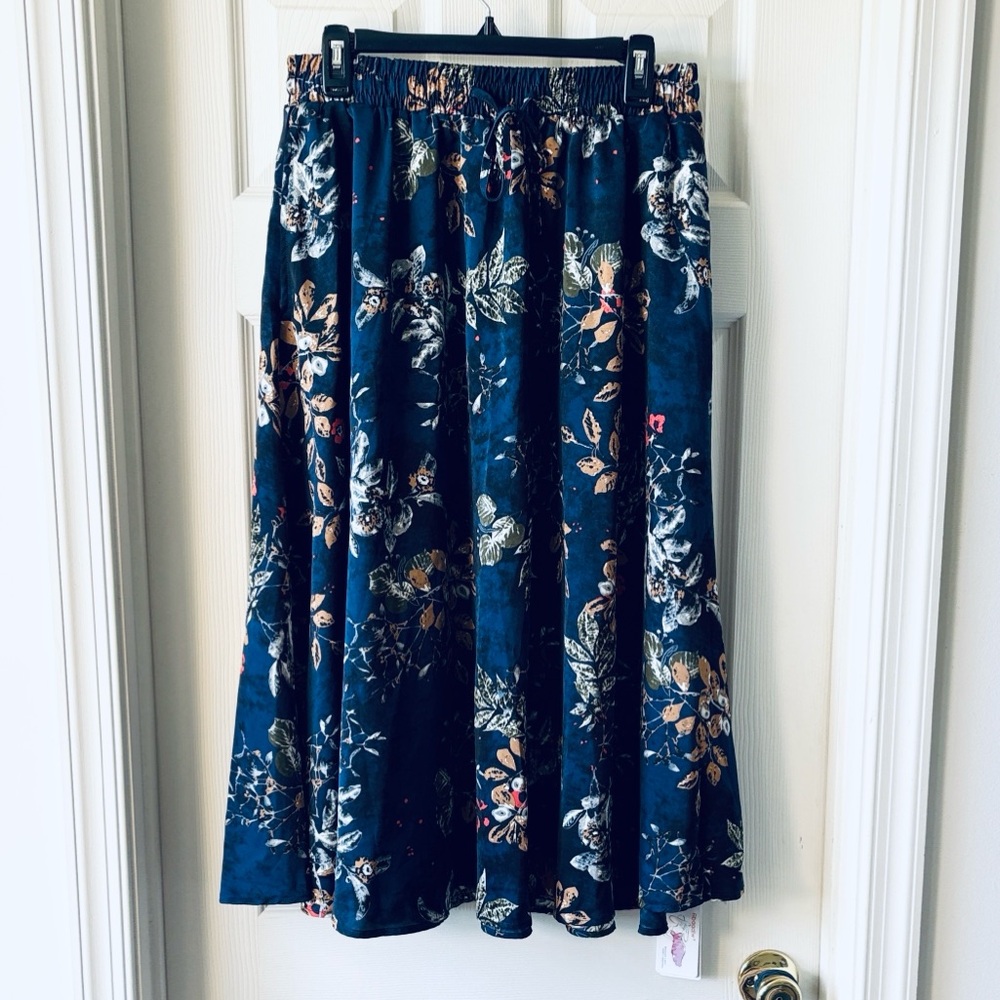 Navy Floral A-Line Skirt